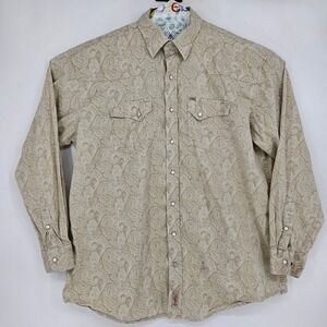 Rafter‎ C Shirt Mens 2XLT Tan Paisley Western Pearl Snap Cowboy Rodeo FLAWS